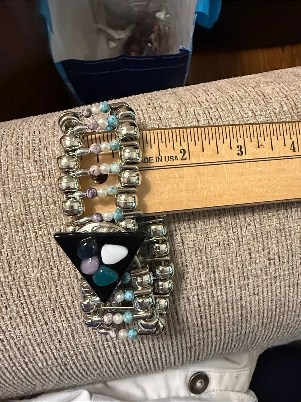 Handcrafted Boho Beaded artisan Cuff Bracelet Triangle Mosaic  center